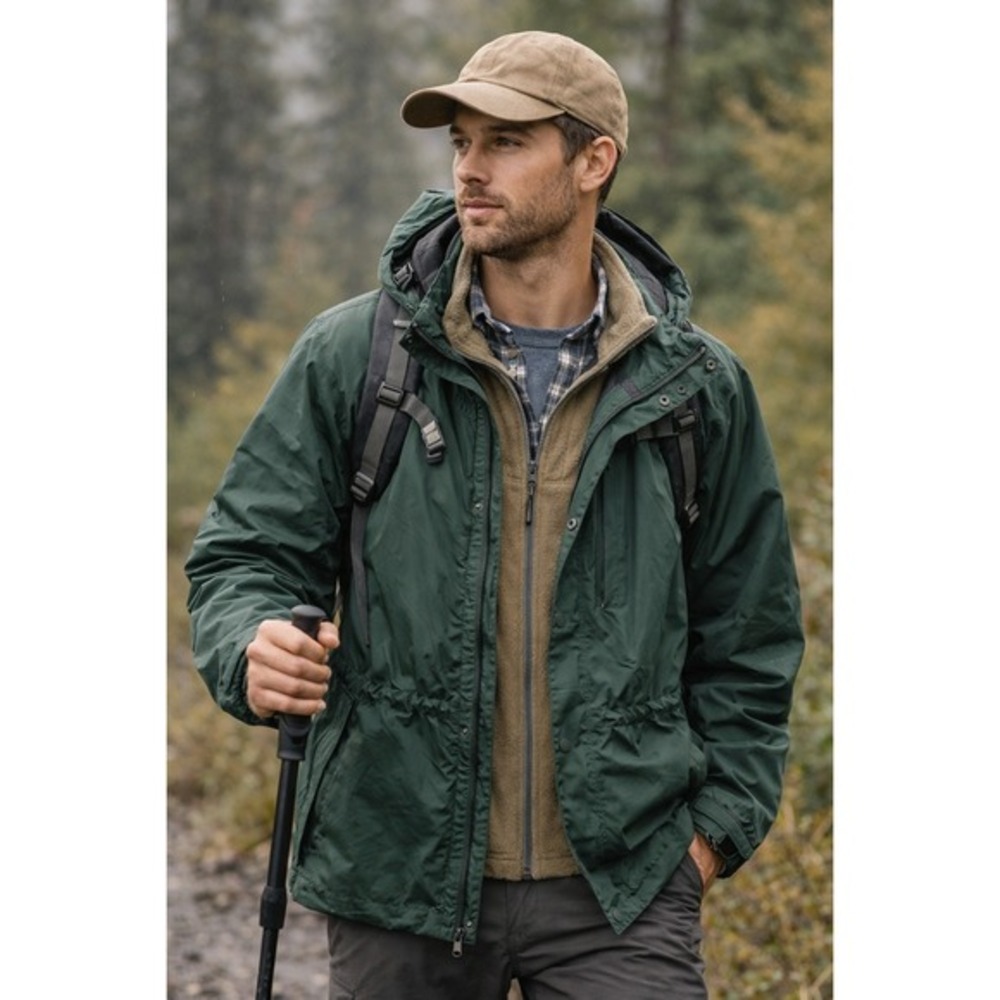Eddie Bauer Dark Green Hooded Rain Jacket